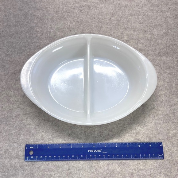 Glasbake USA Other - Vintage Glasbake USA Milk Glass Oval Divided Casserole Baking Serving Dish J-239
